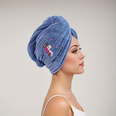 Embroidered Coral Fleece Hair Towel Cap