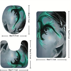 4pcs Waterproof Dragon Shower Curtain Set Flying Green Dragon Bath Mat