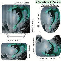 4pcs Waterproof Dragon Shower Curtain Set Flying Green Dragon Bath Mat