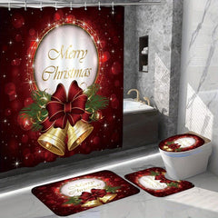 Merry Christmas Shower Curtain Set Christmas Bell Bathroom Decor
