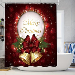 Merry Christmas Shower Curtain Set Christmas Bell Bathroom Decor