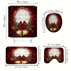 Merry Christmas Shower Curtain Set Christmas Bell Bathroom Decor