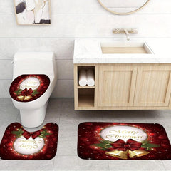 Merry Christmas Shower Curtain Set Christmas Bell Bathroom Decor
