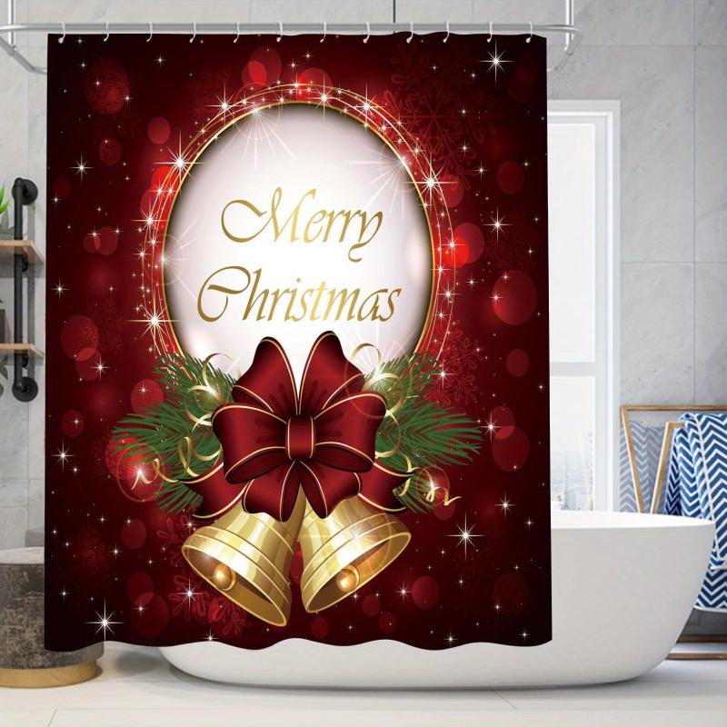 Merry Christmas Shower Curtain Set Christmas Bell Bathroom Decor