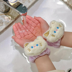 2pcs Rabbit Hair Soft Wrist Washband Set for Makeup & Spa