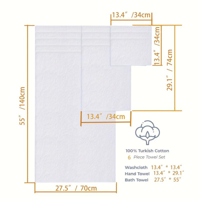 6pcs Cotton Towel Set Soft & Absorbent Towels for Bathroom