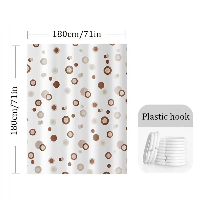 Coffee Circle Shower Curtain Waterproof with Metal Hole and Plastic Hooks