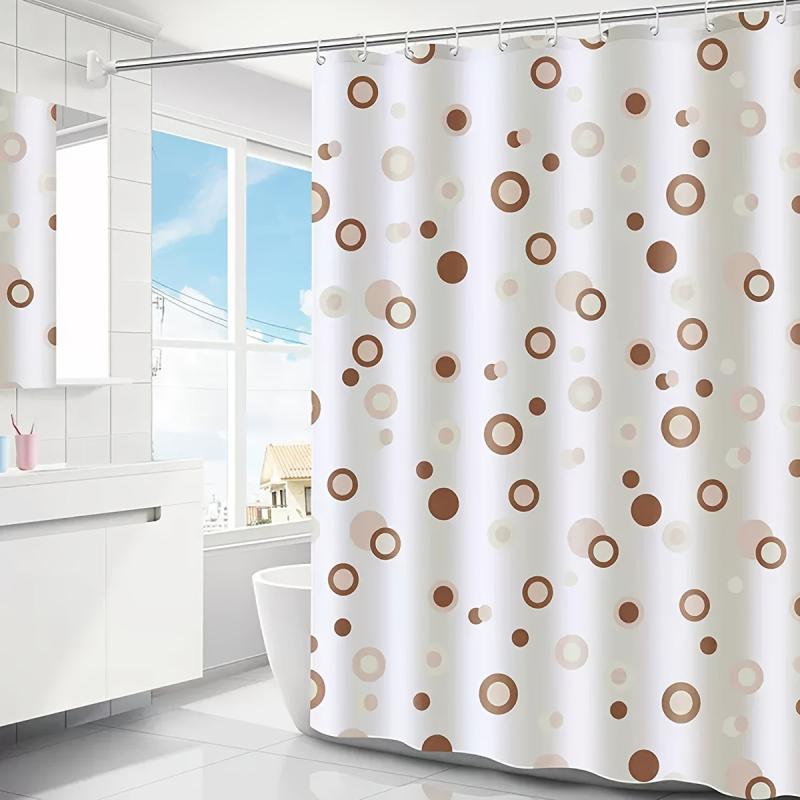 Coffee Circle Shower Curtain Waterproof with Metal Hole and Plastic Hooks