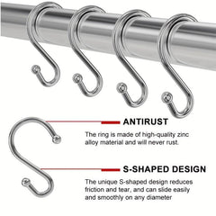 12pcs Nickel Shower Curtain Hooks Rust Proof Shower Curtain Rings Silver