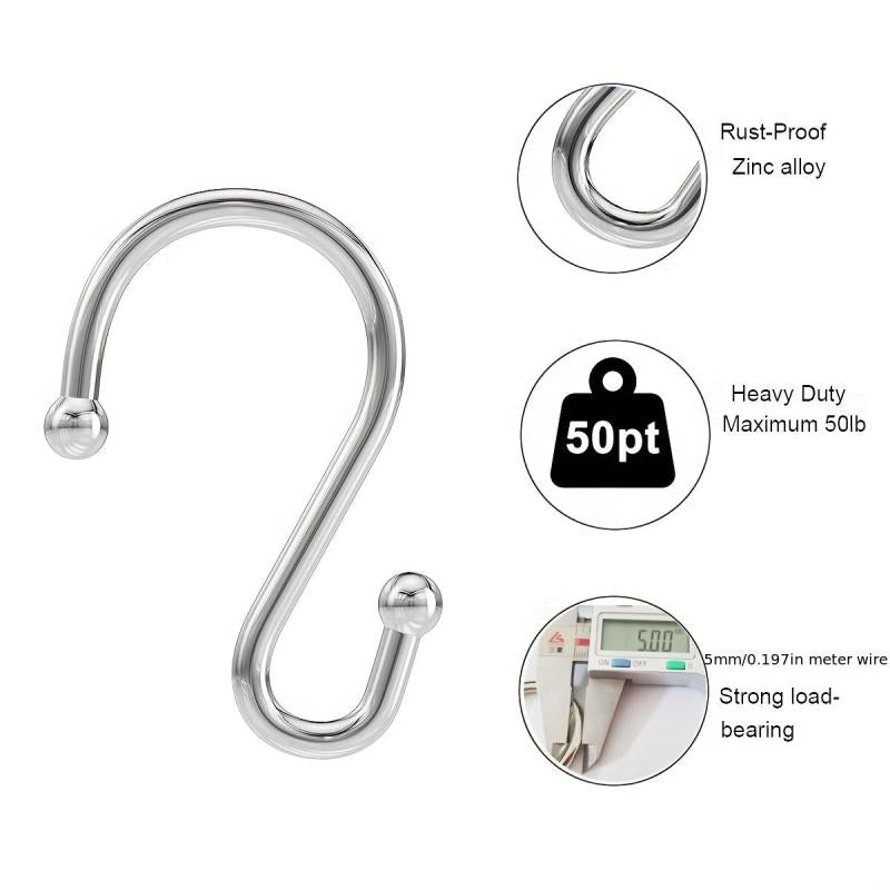 12pcs Nickel Shower Curtain Hooks Rust Proof Shower Curtain Rings Silver