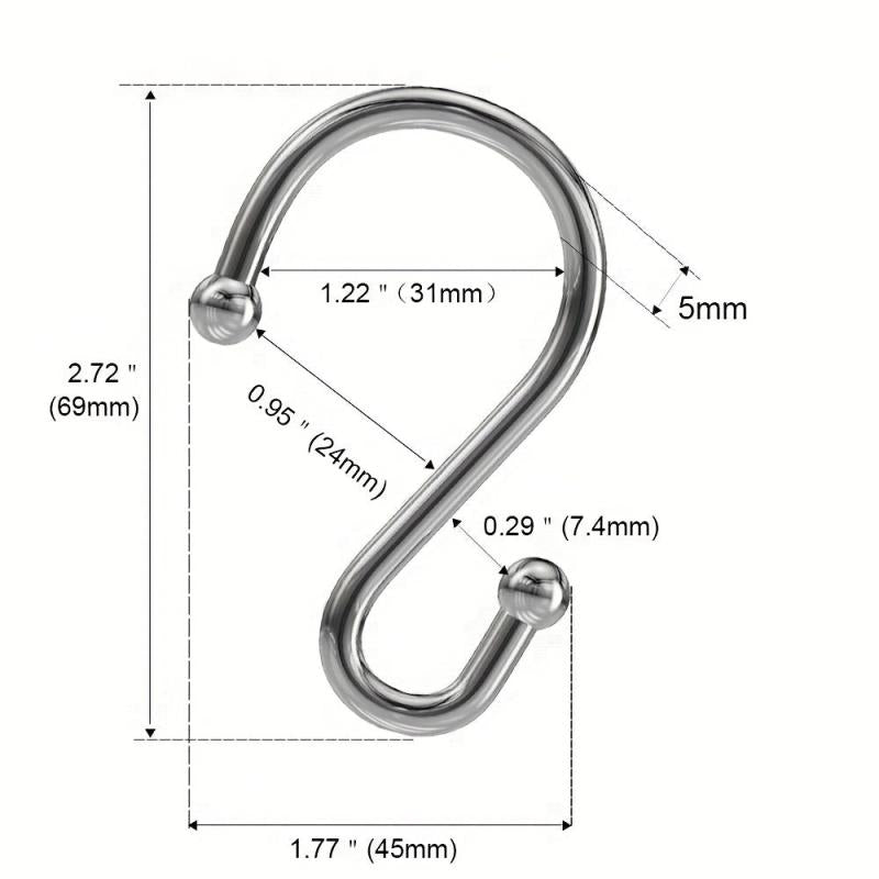 12pcs Nickel Shower Curtain Hooks Rust Proof Shower Curtain Rings Silver