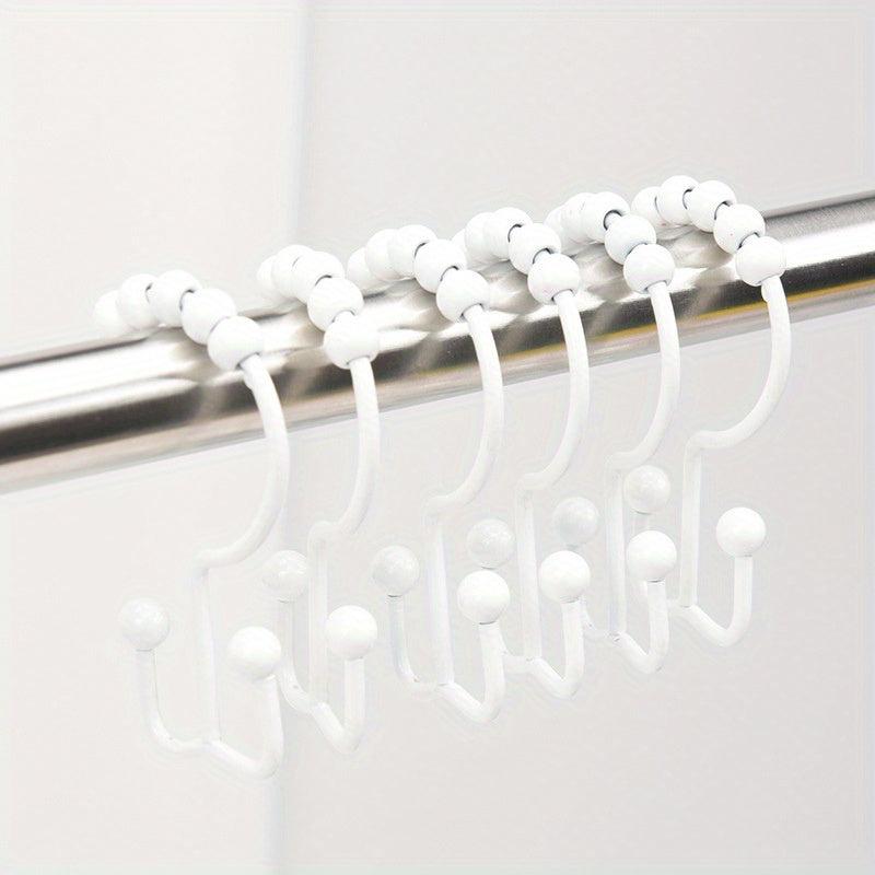 12pcs Shower Curtain Hook Rust-proof Double Sliding Ring Bathroom Accessories