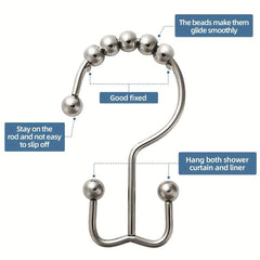12pcs Shower Curtain Hook Rust-proof Double Sliding Ring Bathroom Accessories