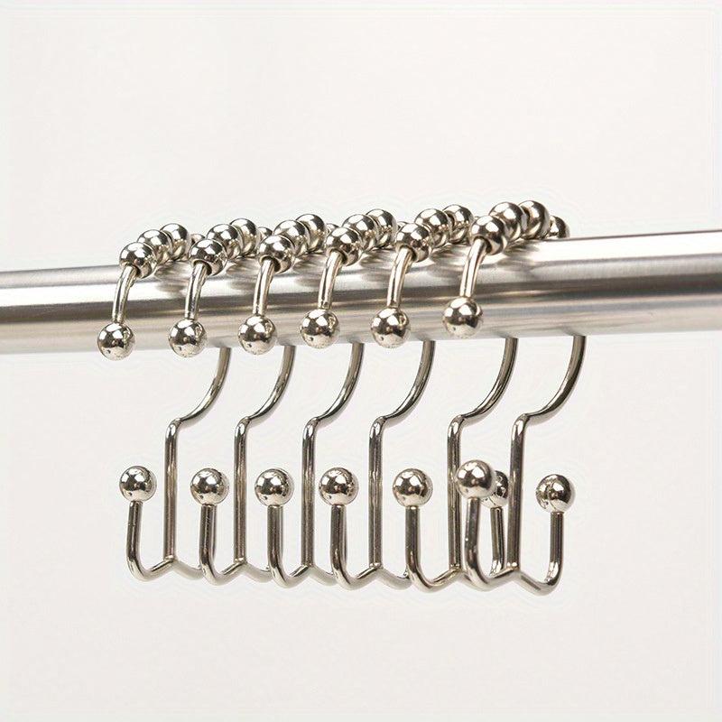 12pcs Shower Curtain Hook Rust-proof Double Sliding Ring Bathroom Accessories