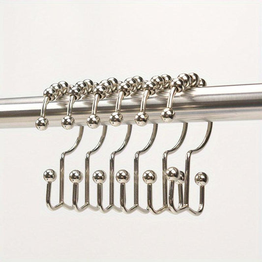 12pcs Shower Curtain Hook Rust-proof Double Sliding Ring Bathroom Accessories