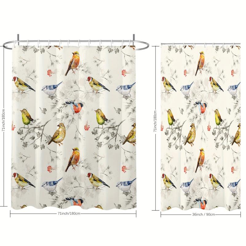 Bird Pattern Shower Curtain Waterproof Mildew Proof Bath Curtain