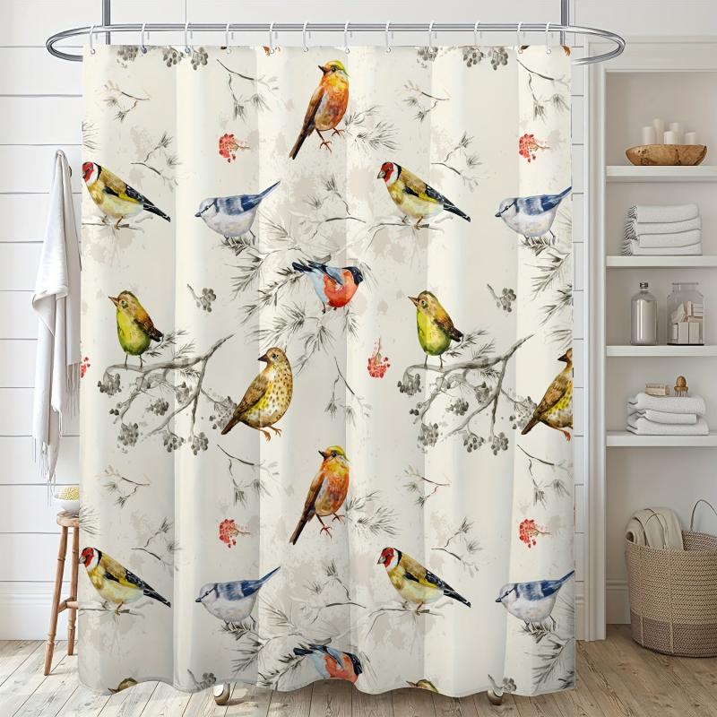 Bird Pattern Shower Curtain Waterproof Mildew Proof Bath Curtain