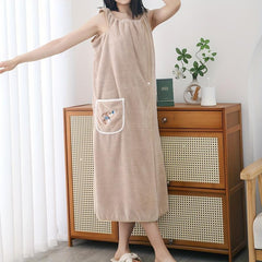 Women's Shower Dress Wearable Bath Wrap Towels With Patched Pocket