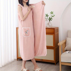 Women's Shower Dress Wearable Bath Wrap Towels With Patched Pocket