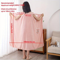Women's Shower Dress Wearable Bath Wrap Towels With Patched Pocket
