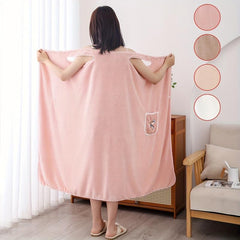 Women's Shower Dress Wearable Bath Wrap Towels With Patched Pocket