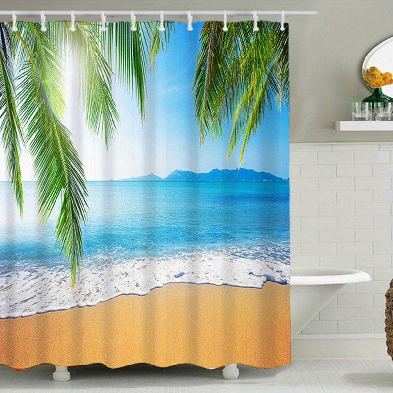 Ocean View Coconut Tree Printed Curtains Waterproof Shower Curtains