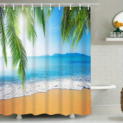 Ocean View Coconut Tree Printed Curtains Waterproof Shower Curtains