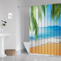Ocean View Coconut Tree Printed Curtains Waterproof Shower Curtains