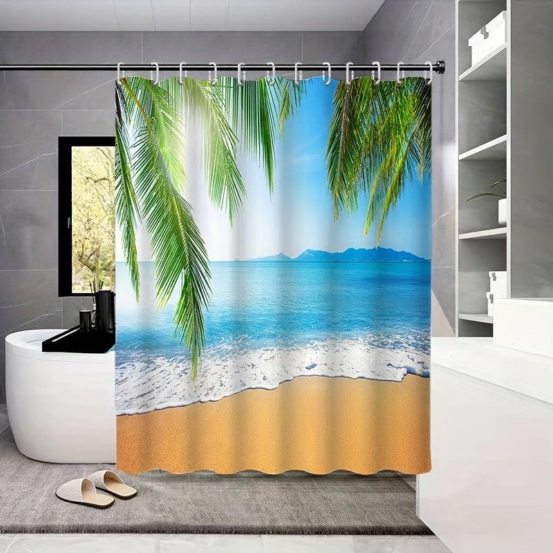 Ocean View Coconut Tree Printed Curtains Waterproof Shower Curtains