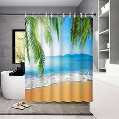 Ocean View Coconut Tree Printed Curtains Waterproof Shower Curtains