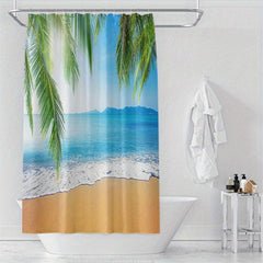 Ocean View Coconut Tree Printed Curtains Waterproof Shower Curtains