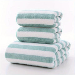 3pcs Soft Striped Towel Set - 2 Towels & 1 Bath Towel - Sports, Beach, Bathroom