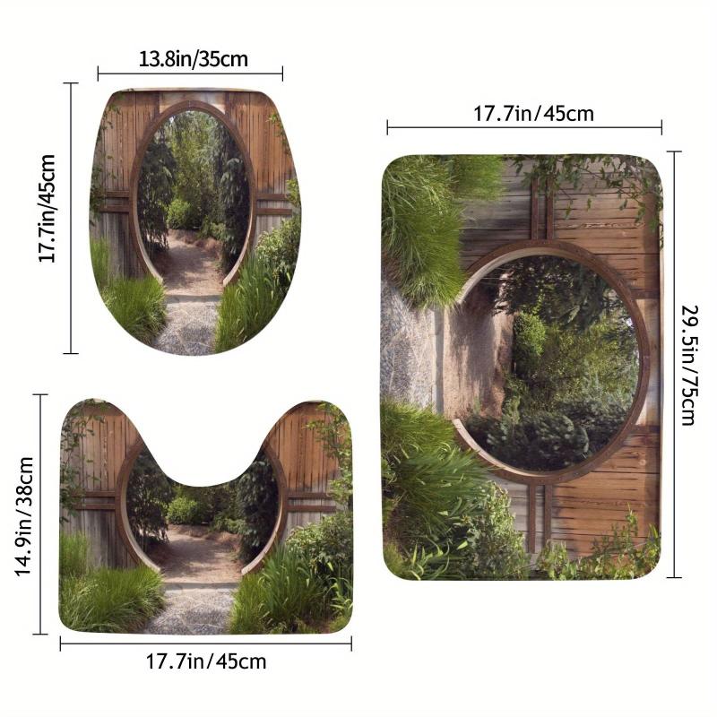 Circle Doorway Shower Curtain Rustic Landscape Pattern With Hooks