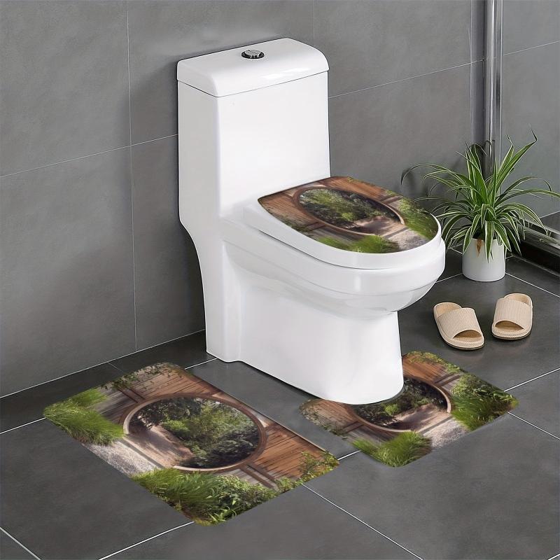 Circle Doorway Shower Curtain Rustic Landscape Pattern With Hooks