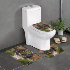 Circle Doorway Shower Curtain Rustic Landscape Pattern With Hooks