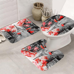 Eiffel Tower Blackout Shower Curtain Red Trees Couple Umbrella