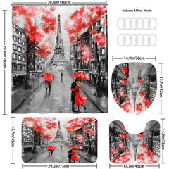 Eiffel Tower Blackout Shower Curtain Red Trees Couple Umbrella