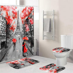 Eiffel Tower Blackout Shower Curtain Red Trees Couple Umbrella