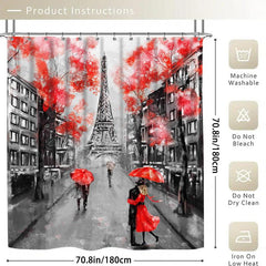 Eiffel Tower Blackout Shower Curtain Red Trees Couple Umbrella
