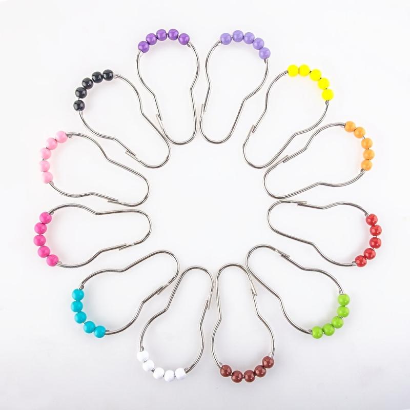 Set Of 12 Colorful Shower Curtain Hooks Rings
