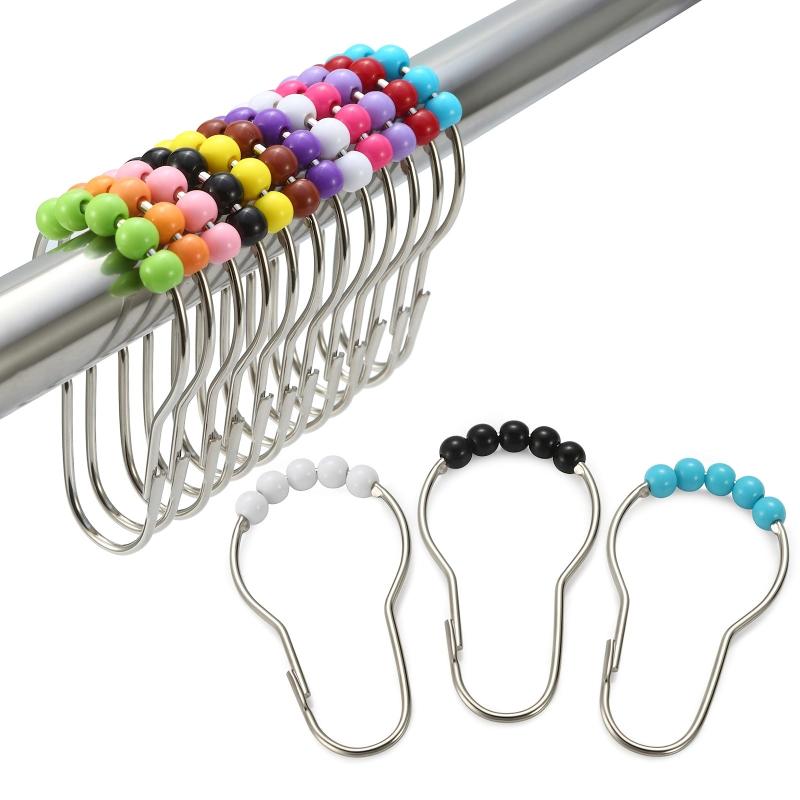 Set Of 12 Colorful Shower Curtain Hooks Rings