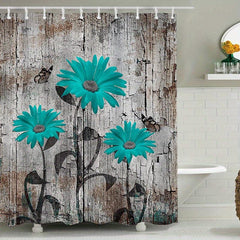 Floral Print Shower Curtain Waterproof Fabric Bathroom Decor