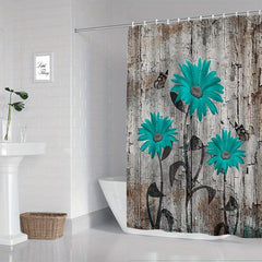 Floral Print Shower Curtain Waterproof Fabric Bathroom Decor