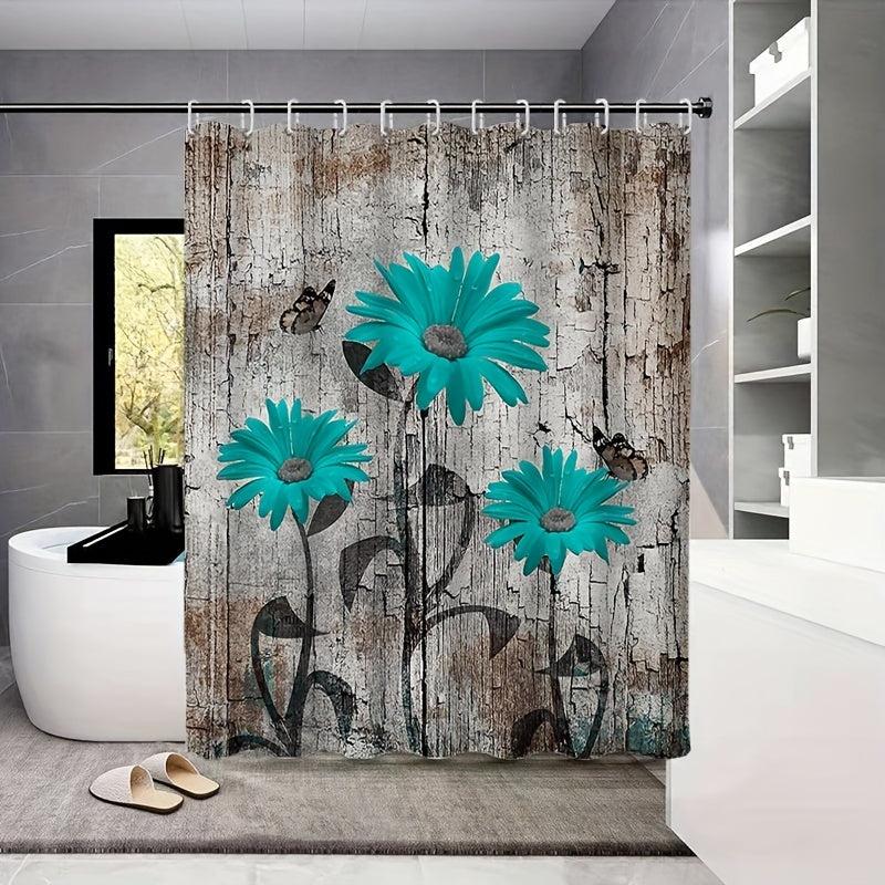 Floral Print Shower Curtain Waterproof Fabric Bathroom Decor