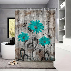 Floral Print Shower Curtain Waterproof Fabric Bathroom Decor