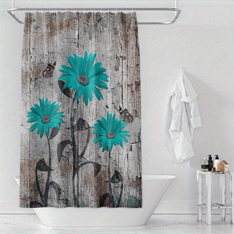Floral Print Shower Curtain Waterproof Fabric Bathroom Decor