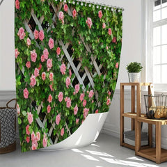 Heat Resistant Rose Flower Shower Curtain Waterproof Bathroom Decor