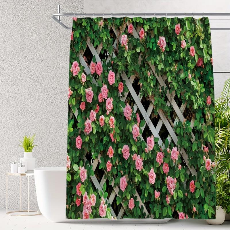 Heat Resistant Rose Flower Shower Curtain Waterproof Bathroom Decor