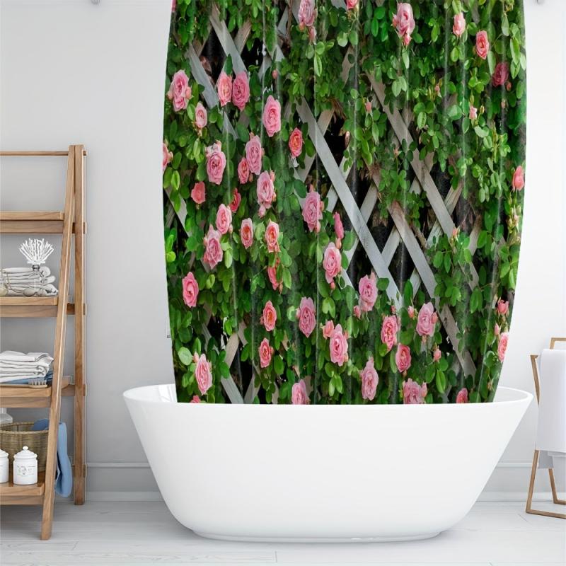 Heat Resistant Rose Flower Shower Curtain Waterproof Bathroom Decor