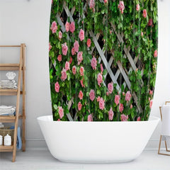 Heat Resistant Rose Flower Shower Curtain Waterproof Bathroom Decor